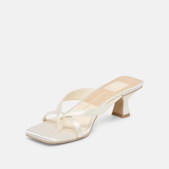Brevel Wide True White Satin Heels — view 5