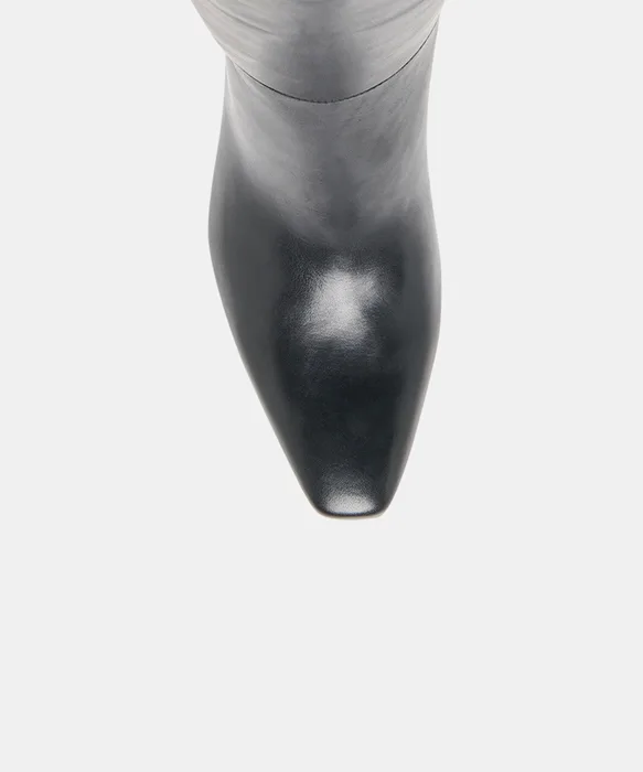 BRION Black Leather Block-Heel Almond-Toe Knee-High Boots — view 4