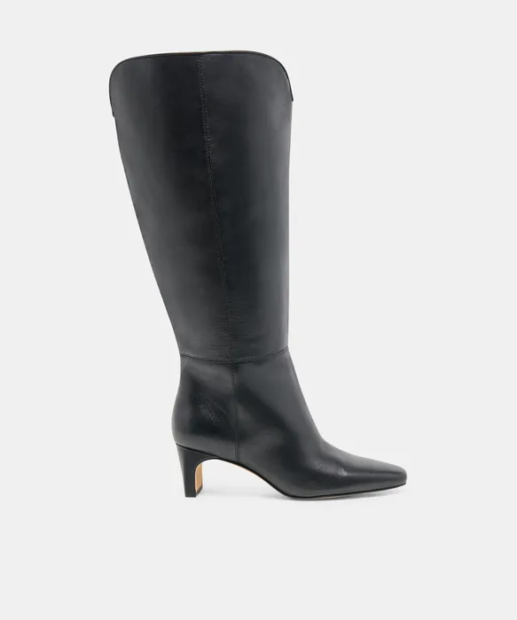 BRION Extra Wide Calf Black Leather Block-Heel Knee-High Boots — view 2