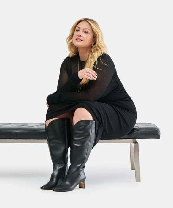 BRION Extra Wide Calf Black Leather Block-Heel Knee-High Boots — view 5