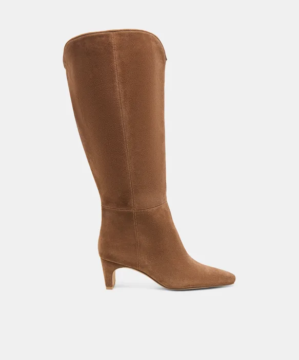 BRION Extra Wide Calf Cocoa Suede Block-Heel Knee-High Boots — view 2