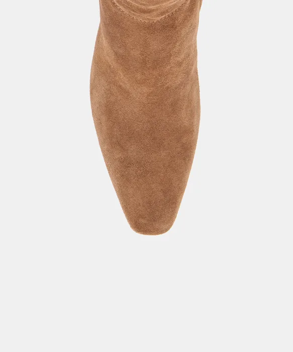 BRION Narrow Calf Cocoa Suede Block-Heel Knee-High Boots — view 4