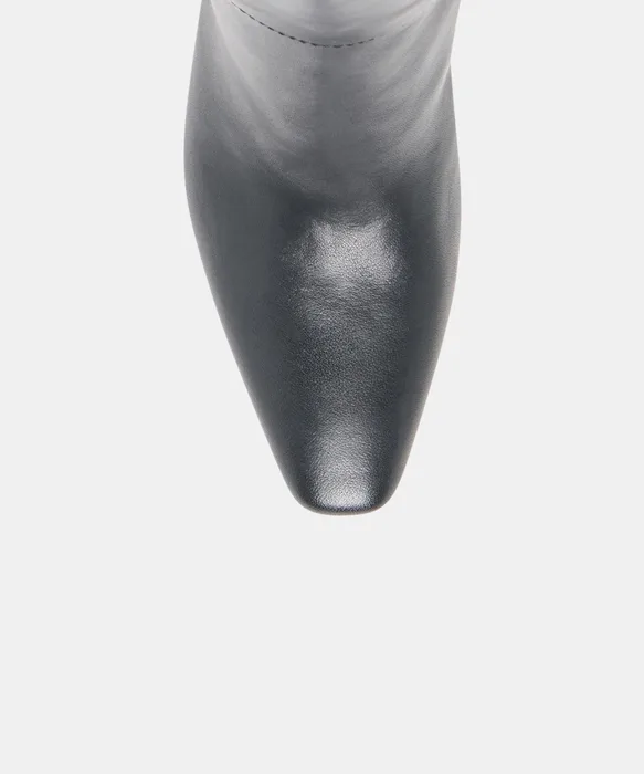 BRION Wide Calf Black Leather Block-Heel Knee-High Boots — view 4