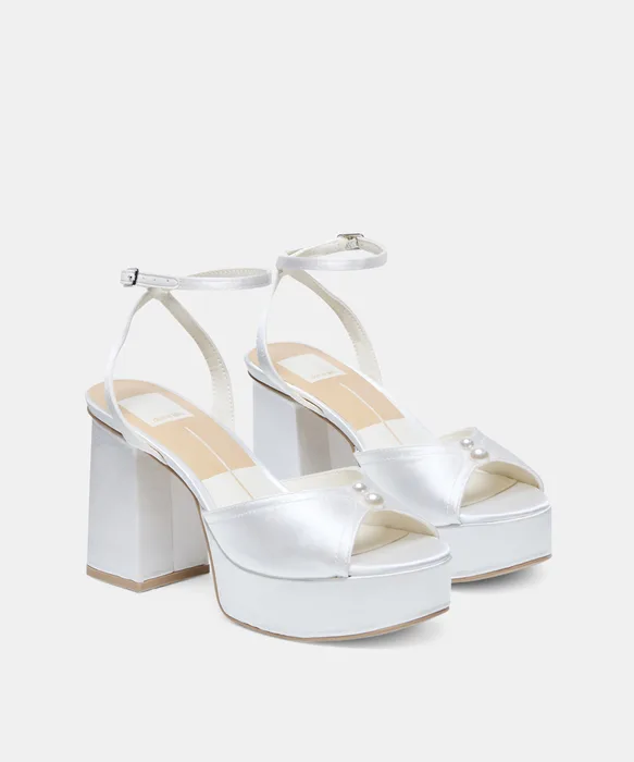 Bryla White Satin Heels — view 3