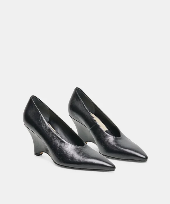 CAMERO Black Leather Pointed-Toe Wedges — view 3