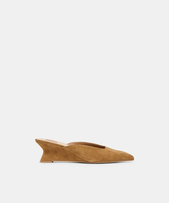 CAMY Cognac Suede Closed-Toe Slip-On Wedge Mules — view 2