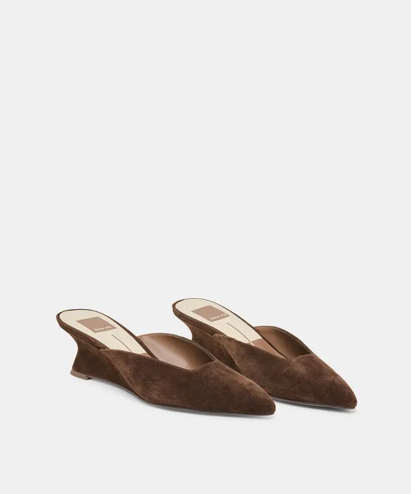 CAMY Dk Brown Suede Closed-Toe Slip-On Wedge Mules — view 3