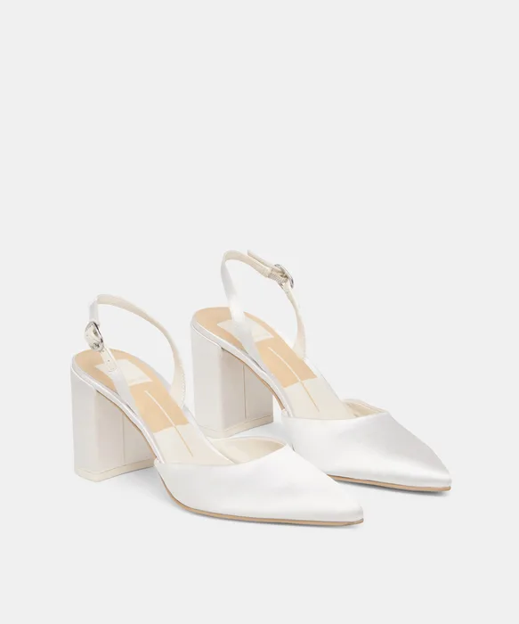 Carel True White Satin High Heels — view 3
