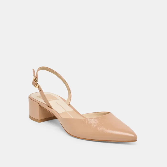 Carel Wide Lt Tan Crinkle Patent Leather Heels — view 3