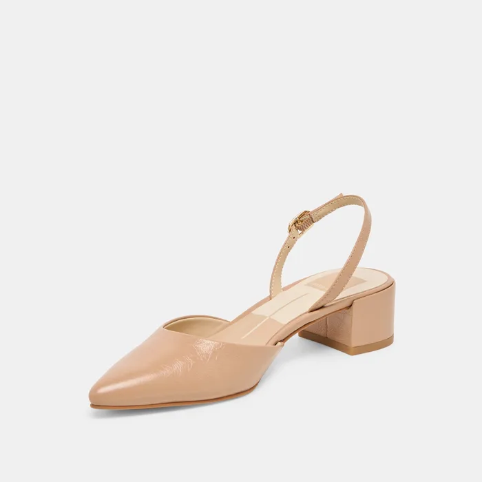 Carel Wide Lt Tan Crinkle Patent Leather Heels — view 5
