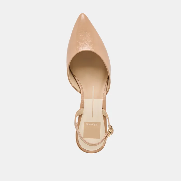 Carel Wide Lt Tan Crinkle Patent Leather Heels — view 9