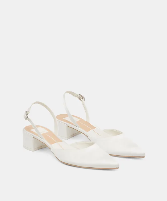 Carel Wide True White Satin Heels — view 3