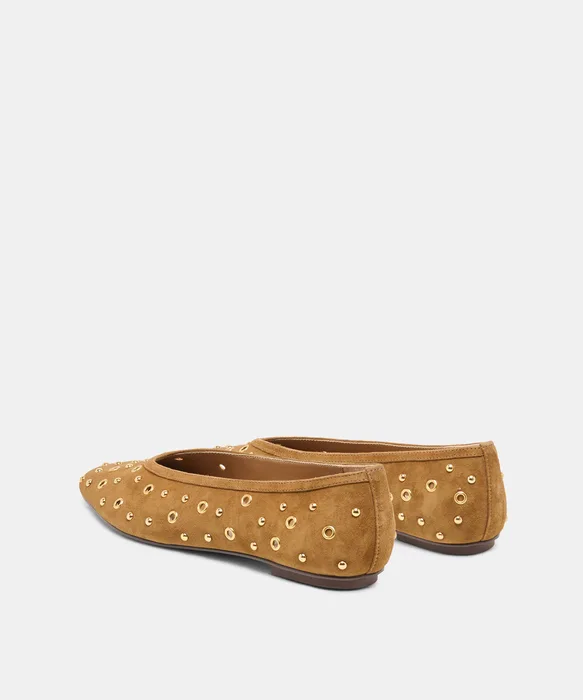 CARET STUD BALLET FLATS LT BROWN SUEDE