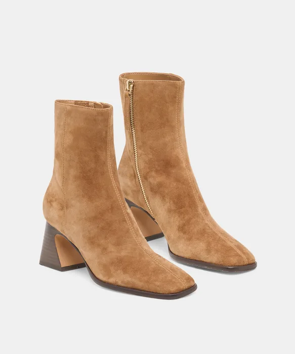 CECELA Lt Brown Suede Block Heeled Ankle Booties — view 3