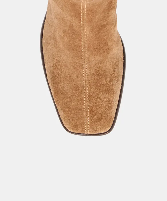 CECELA Lt Brown Suede Block Heeled Ankle Booties — view 4