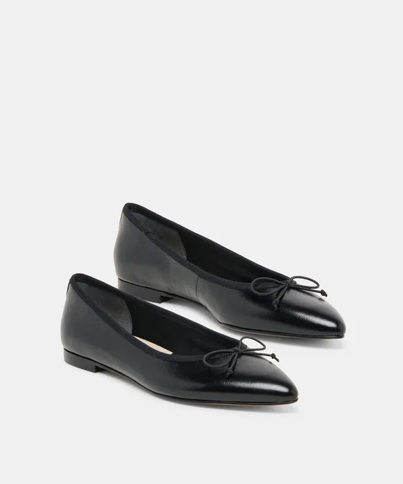 CELIO Black Leather Pointed Closed-Toe Ballet Flats — view 3