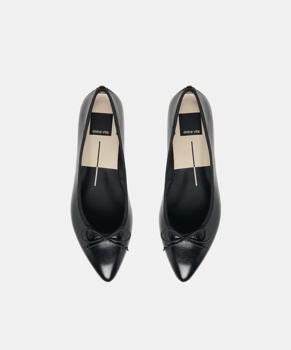 CELIO Black Leather Pointed Closed-Toe Ballet Flats — view 4