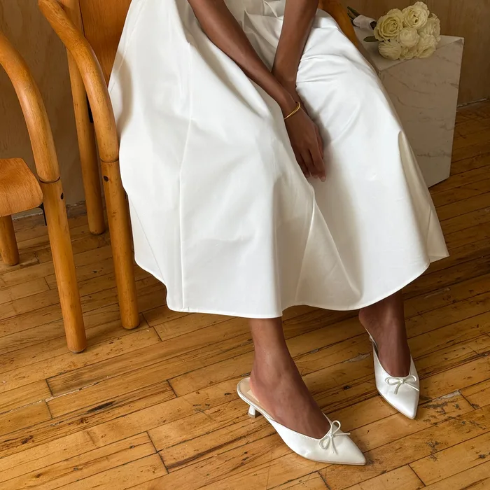 Cleo Off White Satin Heels — view 5