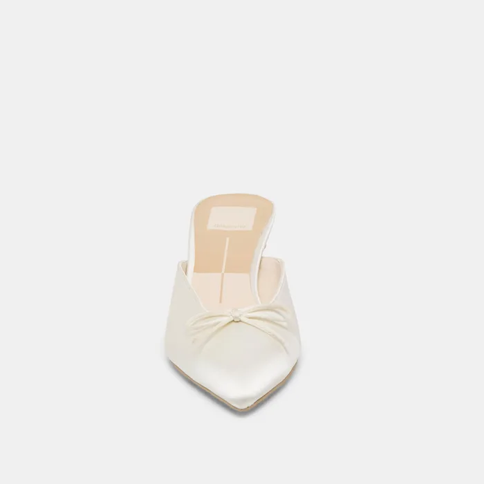 Cleo Off White Satin Heels — view 9