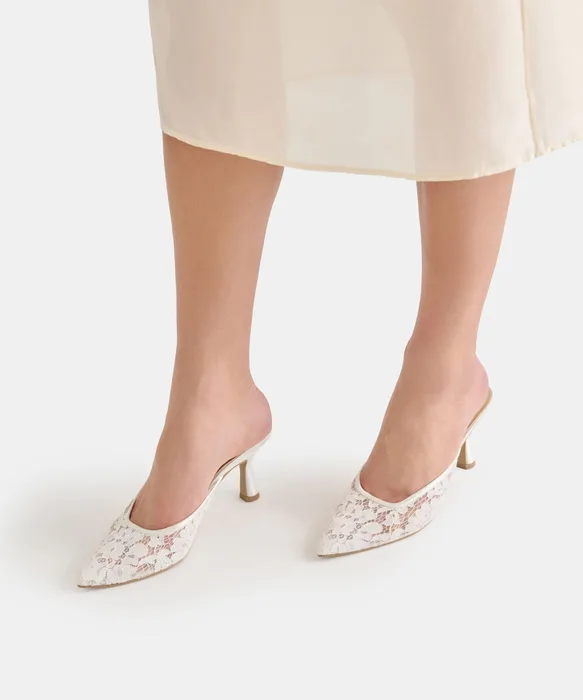 Cleo High True White Lace Heels — view 3