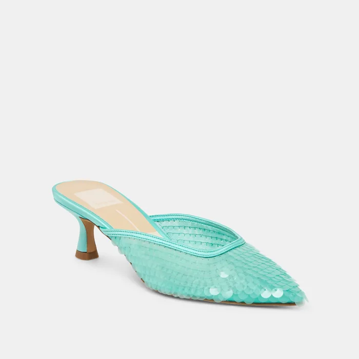 Cleo Sequin Aqua Sequin Heels — view 3