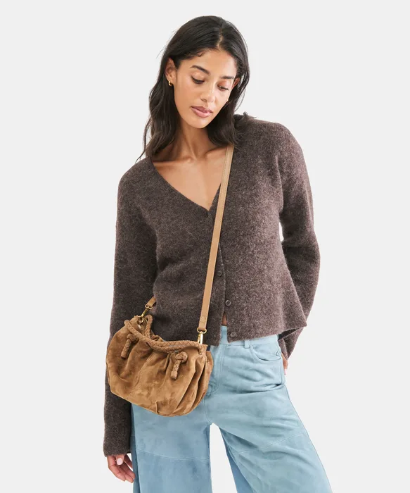 COCOA Dark Tan Suede Handbag Adjustable Crossbody — view 5