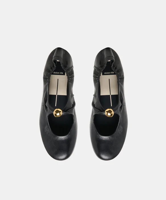 Cornel Black Leather Flats — view 4