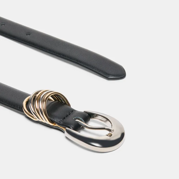 Crescent Buckle Black Mixed Metal Multi Keeper Belt — view 4