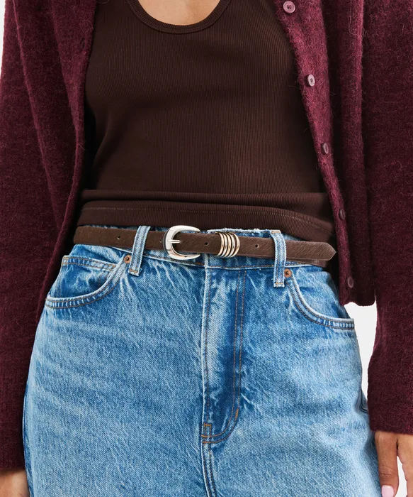 Crescent Buckle Chestnut Mixed Metal Multi Keeper Belt — view 3