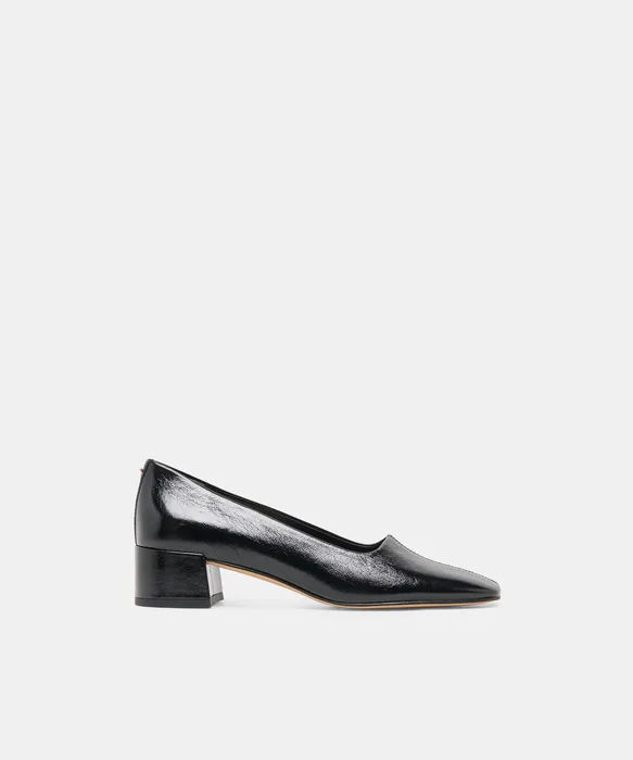 DALIA Black Leather Ballet Block Heels — view 2