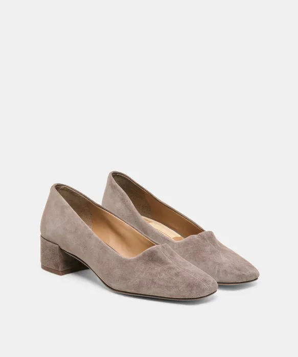DALIA Dove Suede Ballet Block Heels — view 3