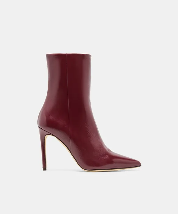 DANITY Burgundy Leather Pointed-Toe Stiletto Booties — view 2
