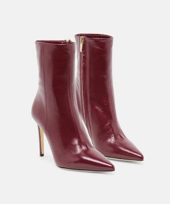 DANITY Burgundy Leather Pointed-Toe Stiletto Booties — view 3