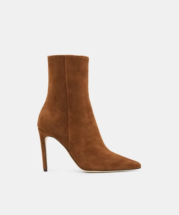 DANITY Chestnut Suede Pointed-Toe Stiletto Booties — view 2