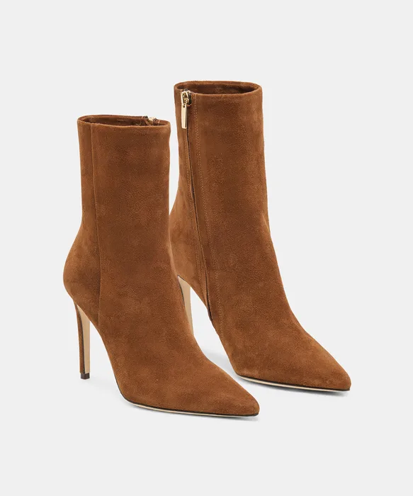 DANITY Chestnut Suede Pointed-Toe Stiletto Booties — view 3
