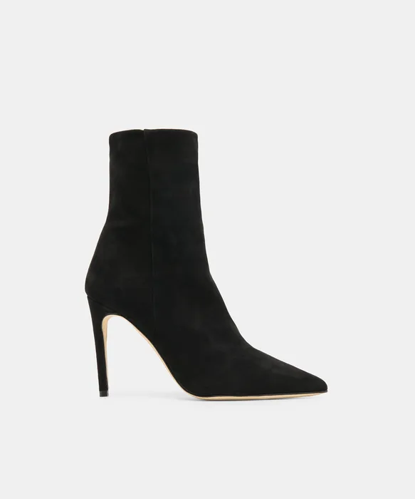 DANITY Onyx Suede Pointed-Toe Stiletto Booties — view 2