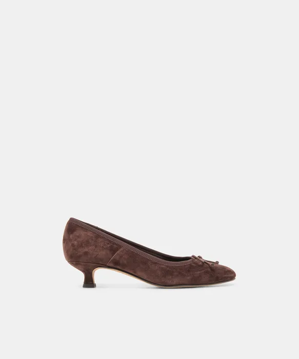 DAWSEN Mahogany Suede Closed-Toe Kitten Heels — view 2