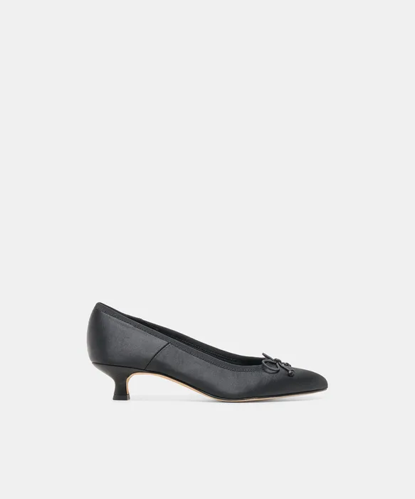 DAWSEN Onyx Satin Closed-Toe Kitten Heels — view 2
