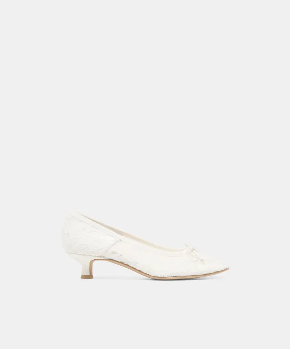DAWSEN True White Lace Closed-Toe Kitten Heels — view 2
