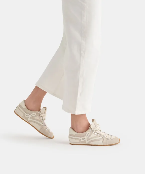 DEACON Ivory Suede Lace-Up Sneakers — view 5