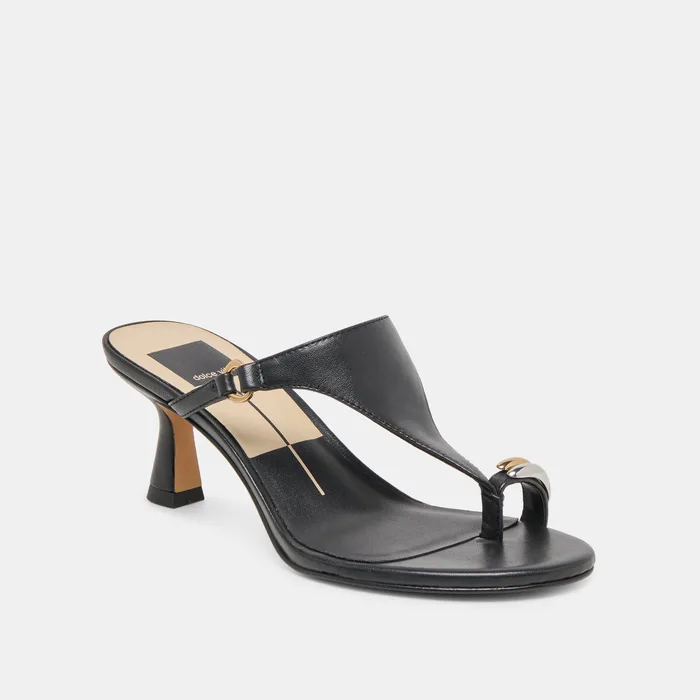 Derrel Black Leather Heels — view 4