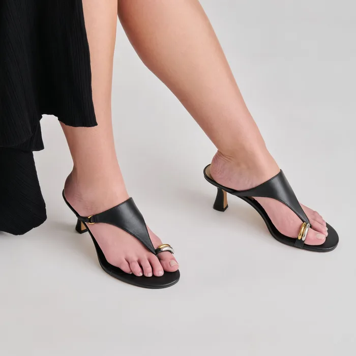 Derrel Black Leather Heels — view 5