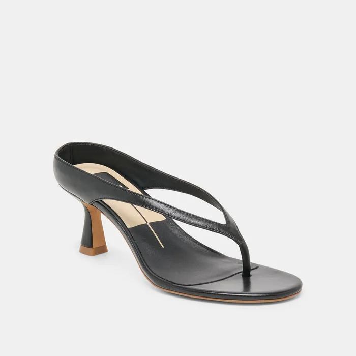 Doreen Black Leather Heels — view 4