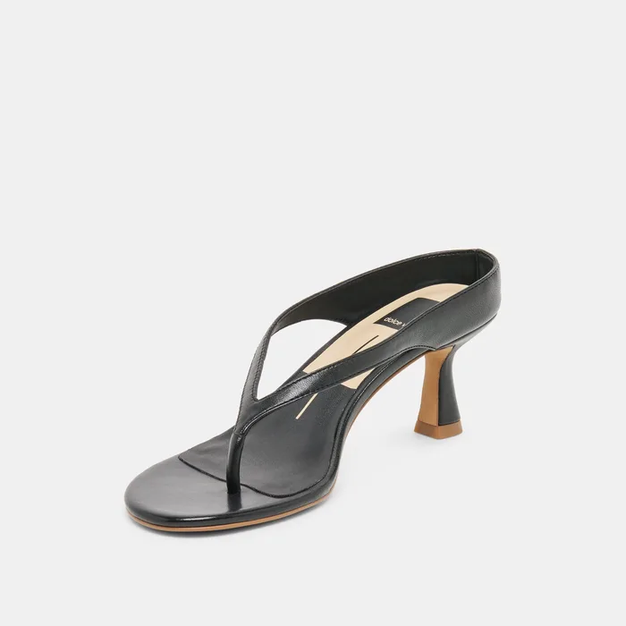 Doreen Black Leather Heels — view 7