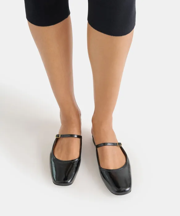 ELIO Black Leather Slip-On Mary-Jane Flats — view 5