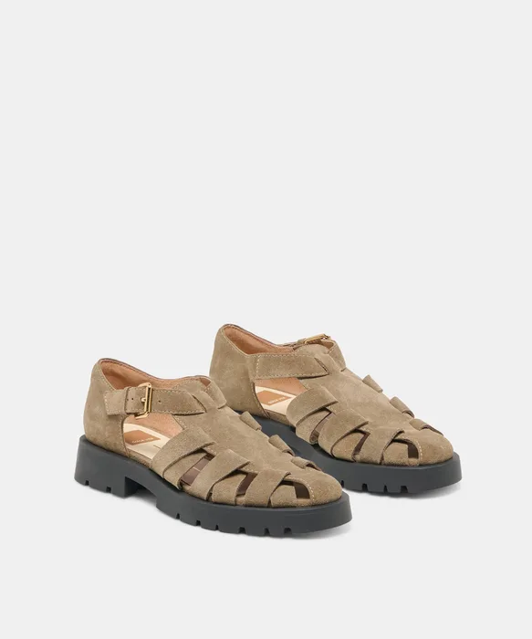 ELSAH Olive Suede Fisherman Closed-Toe Flats — view 3
