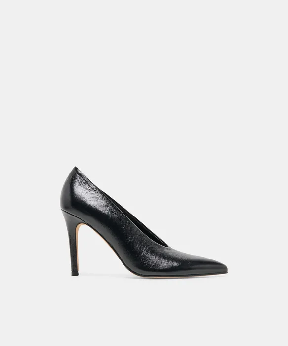 EMANI Black Leather Stiletto Closed-Toe Heels — view 2