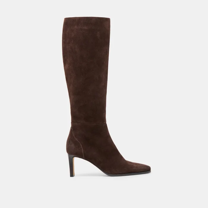 Emmi Narrow Calf Dk Brown Suede Boots — view 2