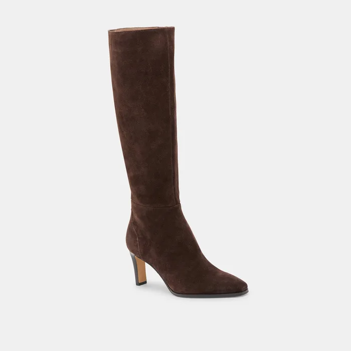 Emmi Narrow Calf Dk Brown Suede Boots — view 3