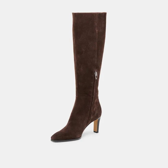 Emmi Narrow Calf Dk Brown Suede Boots — view 5